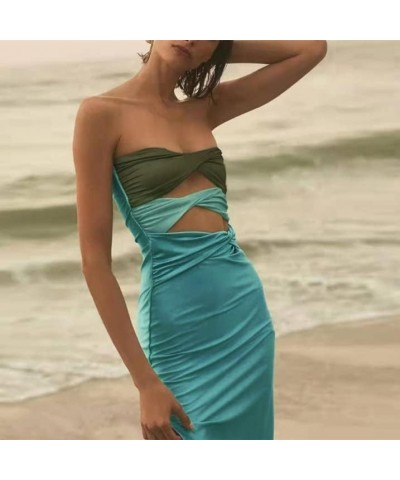 Women's Off Shoulder Satin Tube Top Maxi Dresses Sexy Sleeveless Wedding Guest Party Cocktail Evening Formal Dress B-green $1...