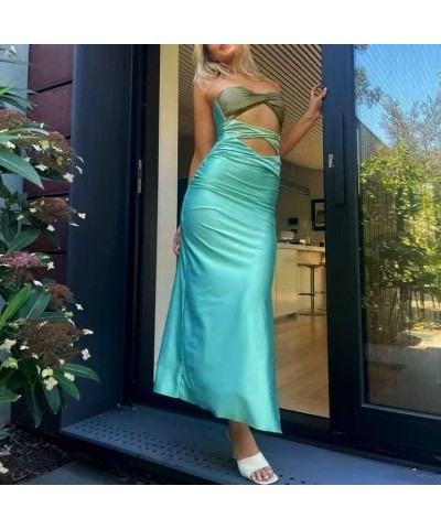 Women's Off Shoulder Satin Tube Top Maxi Dresses Sexy Sleeveless Wedding Guest Party Cocktail Evening Formal Dress B-green $1...