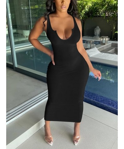 Women Sexy Two Piece Skirt Outfits Long Sleeve/Sleeveless V Neck Bodycon Ribbed Knitted Maxi Club Party Dress Black Tank Dres...