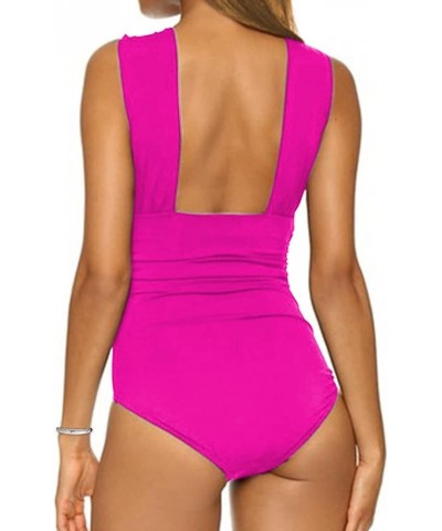 Sexy One Piece Bathing Suit for Women Tummy Control Front Crossover Swimsuit Hot Pink $21.00 Swimsuits