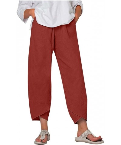 Plus Size Ankle Pants for Women Cotton Linen Tulip Hem Work Pants Business Casual Loose Fit Trousers with Pockets Z02-wine $7...