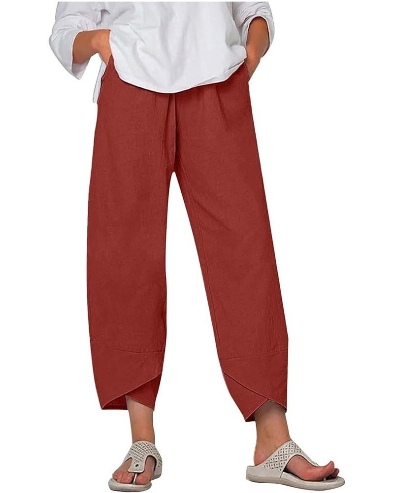 Plus Size Ankle Pants for Women Cotton Linen Tulip Hem Work Pants Business Casual Loose Fit Trousers with Pockets Z02-wine $7...