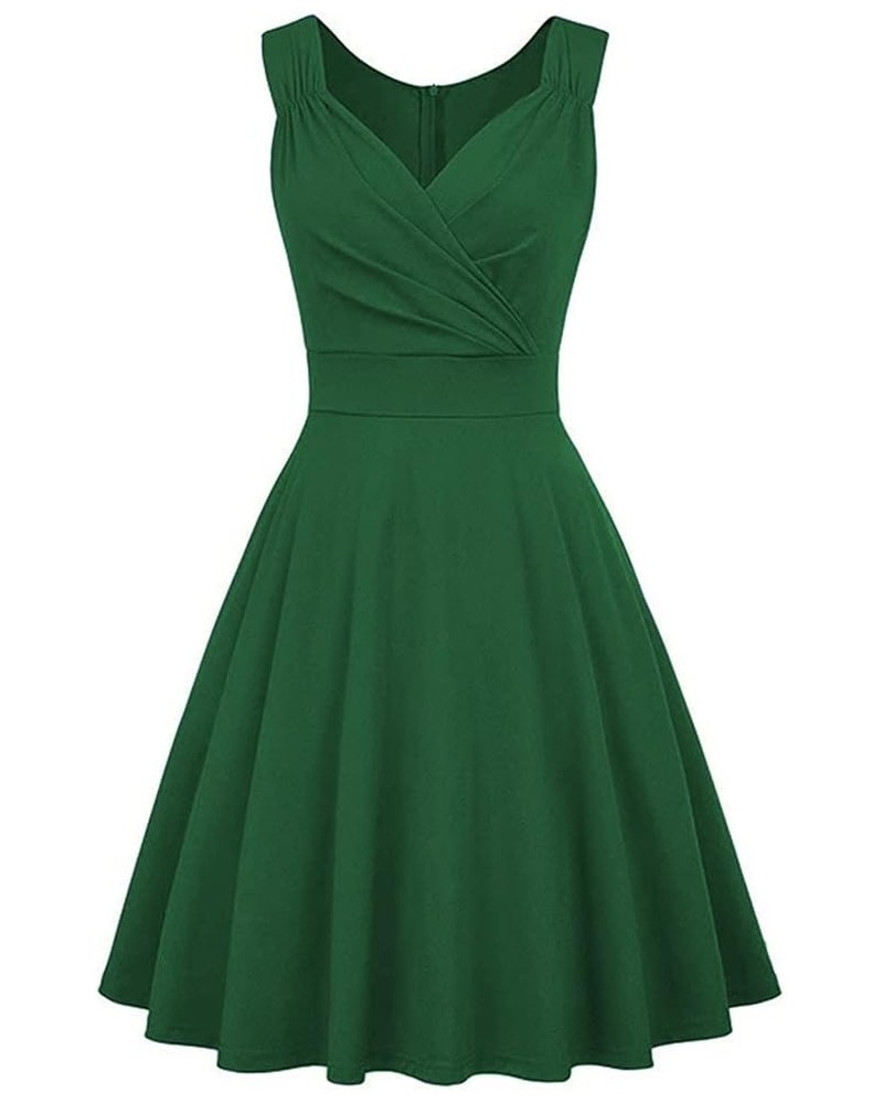 Women 50s 60s Vintage Sleeveless V-Neck Cocktail Swing Dress 1950s Wedding Semi Formal Party Rockabilly Evening Prom Dress Gr...