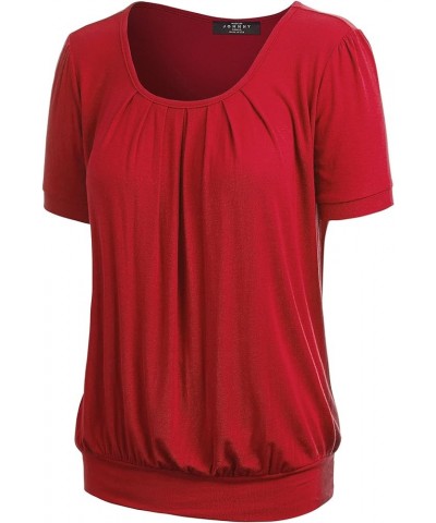 LL Womens Scoop Neck Short Sleeve Front Pleated Tunic - Made in USA Wt1175_red $15.01 Tops