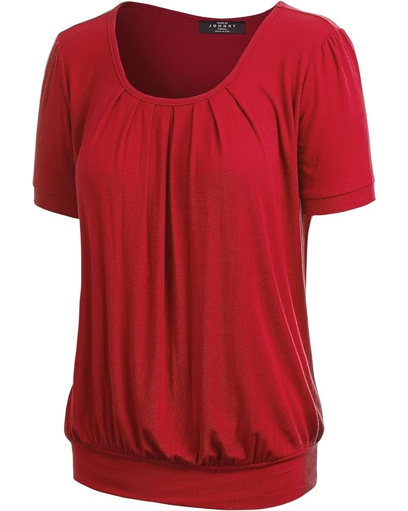 LL Womens Scoop Neck Short Sleeve Front Pleated Tunic - Made in USA Wt1175_red $15.01 Tops