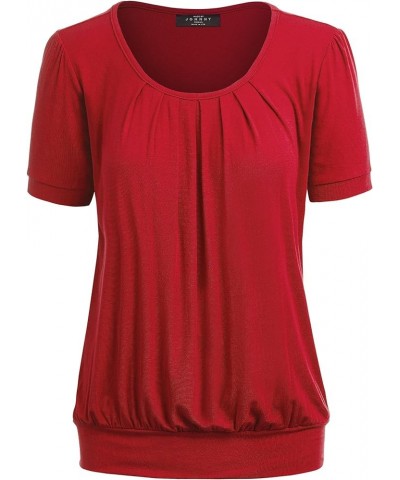 LL Womens Scoop Neck Short Sleeve Front Pleated Tunic - Made in USA Wt1175_red $15.01 Tops