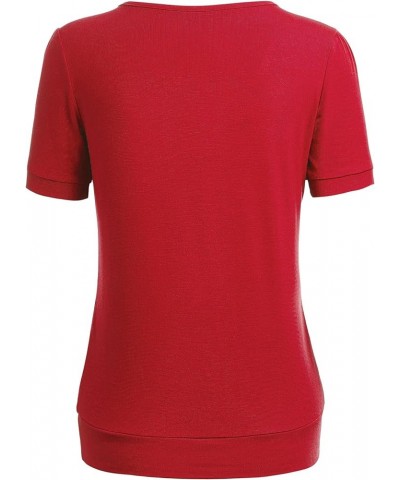 LL Womens Scoop Neck Short Sleeve Front Pleated Tunic - Made in USA Wt1175_red $15.01 Tops