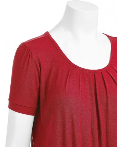 LL Womens Scoop Neck Short Sleeve Front Pleated Tunic - Made in USA Wt1175_red $15.01 Tops