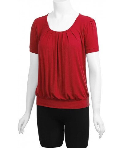 LL Womens Scoop Neck Short Sleeve Front Pleated Tunic - Made in USA Wt1175_red $15.01 Tops