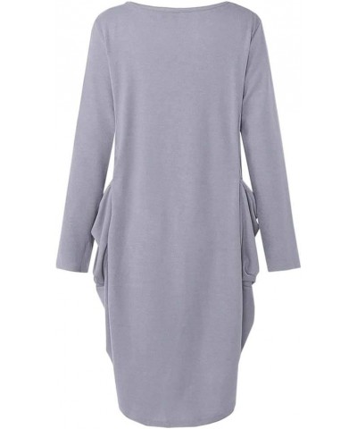 Women's Faith Oversize Baggy Long Sleeve T Shirt Causal Loose Midi Dresses with Pockets Grey $14.44 Dresses