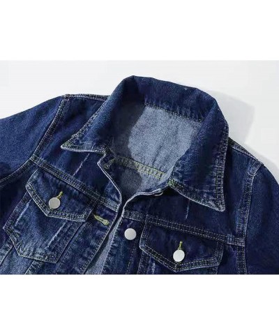 Cropped Denim Jacket for Women 3/4 Sleeve Colored Light Ripped Short Jean Jackets Trucker Coats Dark Blue $17.15 Jackets