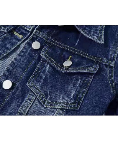 Cropped Denim Jacket for Women 3/4 Sleeve Colored Light Ripped Short Jean Jackets Trucker Coats Dark Blue $17.15 Jackets