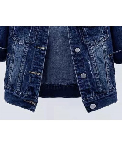 Cropped Denim Jacket for Women 3/4 Sleeve Colored Light Ripped Short Jean Jackets Trucker Coats Dark Blue $17.15 Jackets