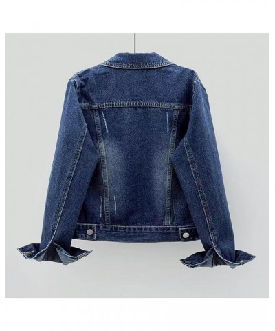 Cropped Denim Jacket for Women 3/4 Sleeve Colored Light Ripped Short Jean Jackets Trucker Coats Dark Blue $17.15 Jackets