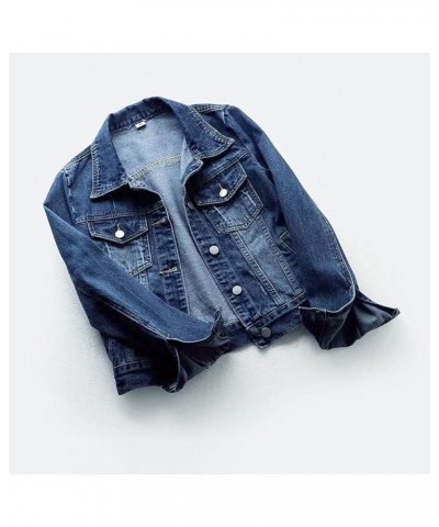 Cropped Denim Jacket for Women 3/4 Sleeve Colored Light Ripped Short Jean Jackets Trucker Coats Dark Blue $17.15 Jackets