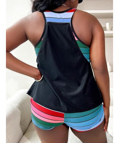 Women's Plus Size Tankini Set Striped Tropical Print Tops and Shorts Bikini Bathing Suits 2 Piece Swimsuit Green Striped $25....