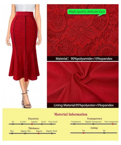 Womens High Waist Work Business Office Bodycon Mermaid Midi Pencil 2023 Ruffle Trim Contrast Piping Mid-Calf Skirt Red Lace $...