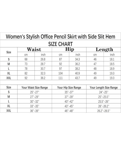 Women's Elastic Waist Knee-Length Bodycon Pencil Skirt - Flattering Office Attire Back Slits Dark Blue $13.24 Skirts