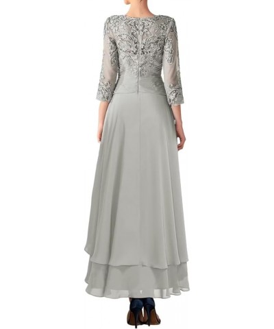 Lace Appliques Mother of The Bride Dresses for Wedding Long Sleeve Chiffon High Low Evening Gowns for Women Formal Pastel Gre...