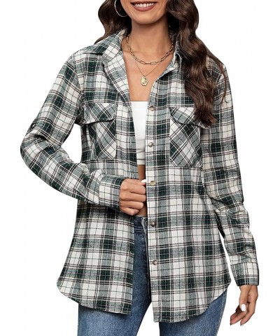 Womens Flannel Plaid Shirts Roll Up Long Sleeve Button Down Cotton Boyfriend Casual Cuffed Blouse Shirts Tops Women White Gre...