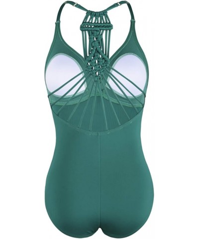 Women's Tummy Control One Piece Bathing Suits V Neck Swimsuits Hand-Braid Macrame Ruched Slimming Swimwear Deep Emerald $18.4...