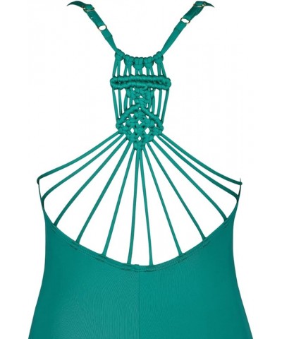 Women's Tummy Control One Piece Bathing Suits V Neck Swimsuits Hand-Braid Macrame Ruched Slimming Swimwear Deep Emerald $18.4...