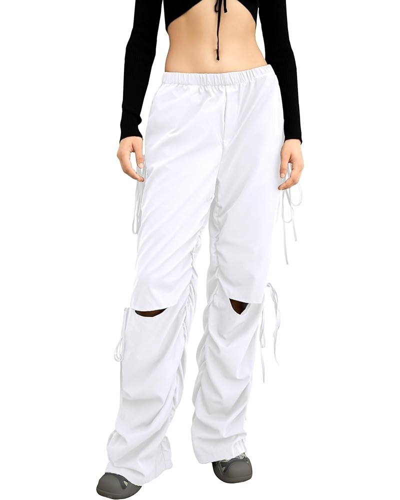 Womens Cargo Pants Y2K Parachute Pants Baggy Wide Leg Trousers Elstic Waisted Streetwear Pants for Women with Pockets White $...