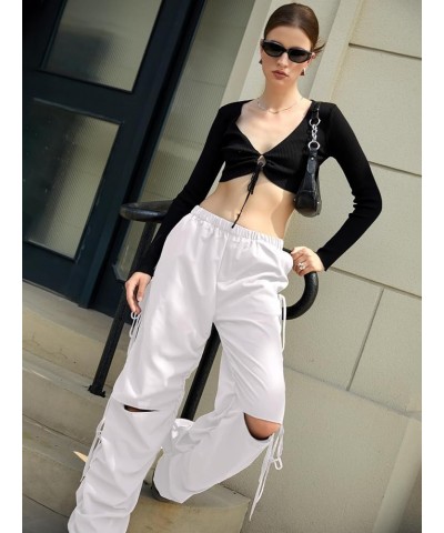 Womens Cargo Pants Y2K Parachute Pants Baggy Wide Leg Trousers Elstic Waisted Streetwear Pants for Women with Pockets White $...