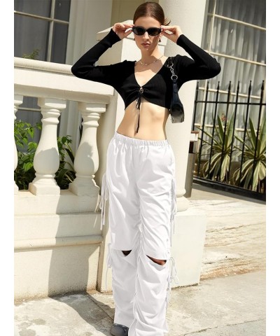 Womens Cargo Pants Y2K Parachute Pants Baggy Wide Leg Trousers Elstic Waisted Streetwear Pants for Women with Pockets White $...