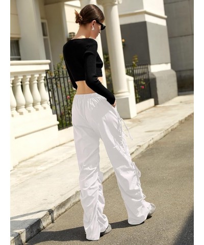 Womens Cargo Pants Y2K Parachute Pants Baggy Wide Leg Trousers Elstic Waisted Streetwear Pants for Women with Pockets White $...