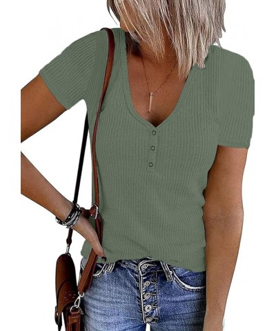 Women Summer Ribbed Knit T Shirt Tee Tops Casual Dressy Rib Tshirt Tunic F Green Short Sleeve $10.99 Tops