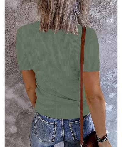 Women Summer Ribbed Knit T Shirt Tee Tops Casual Dressy Rib Tshirt Tunic F Green Short Sleeve $10.99 Tops