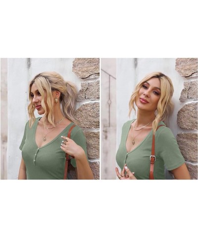 Women Summer Ribbed Knit T Shirt Tee Tops Casual Dressy Rib Tshirt Tunic F Green Short Sleeve $10.99 Tops