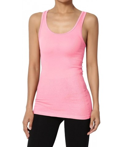 Women's All Season Sporty Casual Basic Racerback Ribbed Cotton Jersey Tank Top Bright Pink $8.66 Tanks