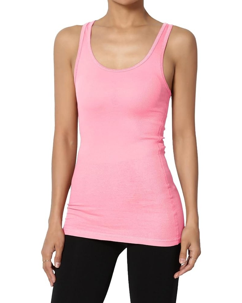 Women's All Season Sporty Casual Basic Racerback Ribbed Cotton Jersey Tank Top Bright Pink $8.66 Tanks