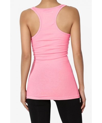 Women's All Season Sporty Casual Basic Racerback Ribbed Cotton Jersey Tank Top Bright Pink $8.66 Tanks