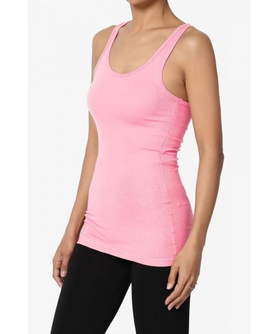 Women's All Season Sporty Casual Basic Racerback Ribbed Cotton Jersey Tank Top Bright Pink $8.66 Tanks