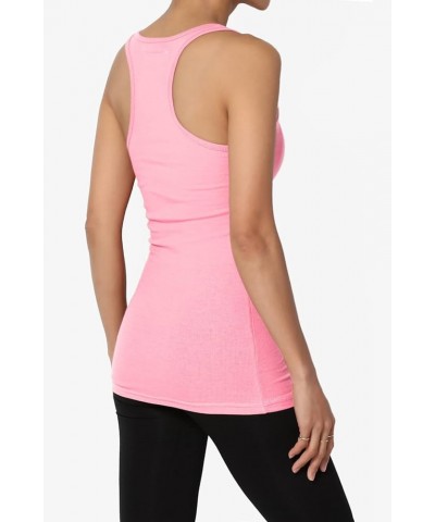 Women's All Season Sporty Casual Basic Racerback Ribbed Cotton Jersey Tank Top Bright Pink $8.66 Tanks