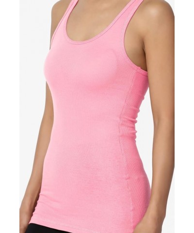 Women's All Season Sporty Casual Basic Racerback Ribbed Cotton Jersey Tank Top Bright Pink $8.66 Tanks