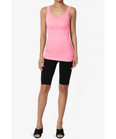 Women's All Season Sporty Casual Basic Racerback Ribbed Cotton Jersey Tank Top Bright Pink $8.66 Tanks