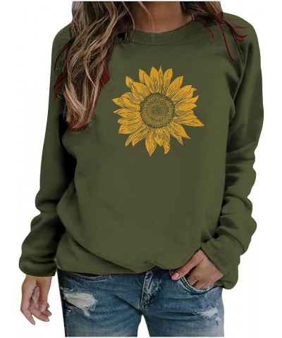 Women Graphic Crew Neck Sweatshirts Sunflower Print Pullover Tops Long Sleeve Blouses Shirts Teen Girls Cute Clothes J037-mul...