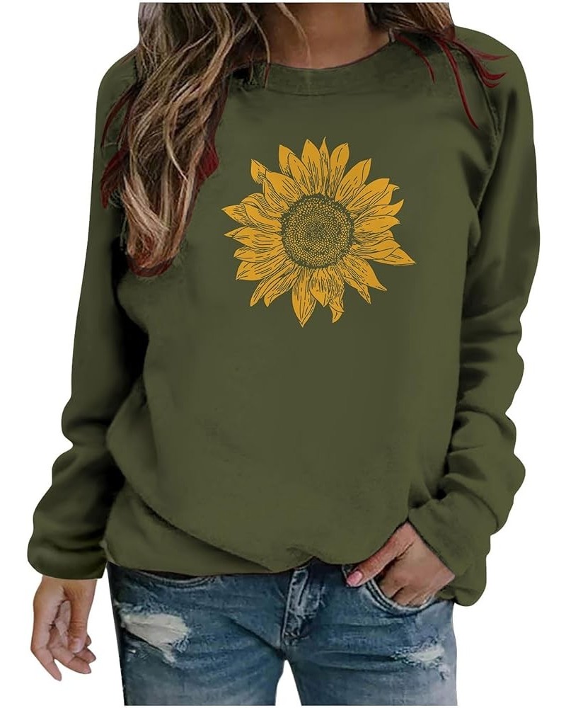 Women Graphic Crew Neck Sweatshirts Sunflower Print Pullover Tops Long Sleeve Blouses Shirts Teen Girls Cute Clothes J037-mul...