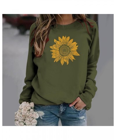 Women Graphic Crew Neck Sweatshirts Sunflower Print Pullover Tops Long Sleeve Blouses Shirts Teen Girls Cute Clothes J037-mul...