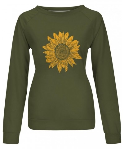 Women Graphic Crew Neck Sweatshirts Sunflower Print Pullover Tops Long Sleeve Blouses Shirts Teen Girls Cute Clothes J037-mul...