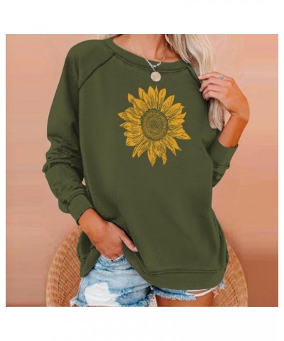 Women Graphic Crew Neck Sweatshirts Sunflower Print Pullover Tops Long Sleeve Blouses Shirts Teen Girls Cute Clothes J037-mul...