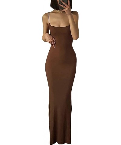 Women's Casual Lounge Slip Long Dress Sexy Bodycon Maxi Dress Sleeveless Backless Summer Slim Elegant Dress Brown $12.95 Dresses