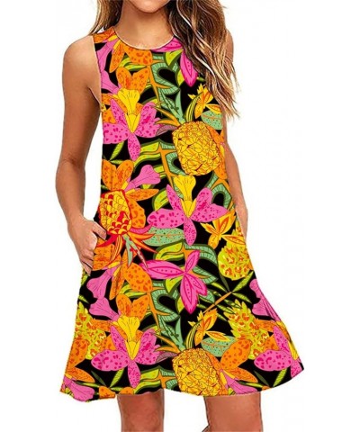 Summer Dresses for Women Beach Floral Tshirt Sundress Sleeveless Pockets Casual Loose Tank Dress Beach Mini Sundress As6-oran...