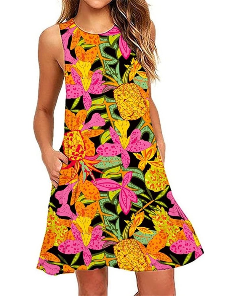 Summer Dresses for Women Beach Floral Tshirt Sundress Sleeveless Pockets Casual Loose Tank Dress Beach Mini Sundress As6-oran...