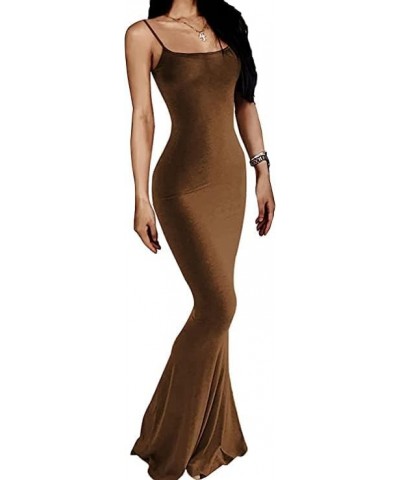 Women's Casual Lounge Slip Long Dress Sexy Bodycon Maxi Dress Sleeveless Backless Summer Slim Elegant Dress Brown $12.95 Dresses