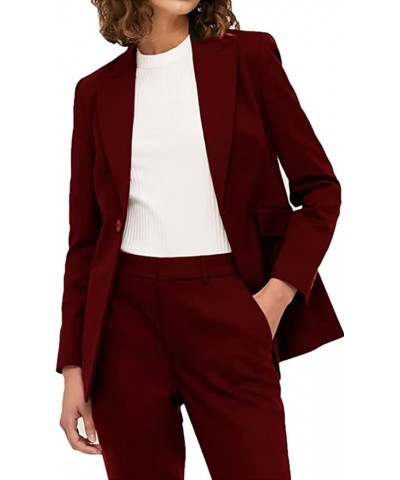 Women's Two Pieces Office Lady Blazer Business Suit Set Women Suits for Work Open Front Jacket and Pants Burgundy $38.44 Suits